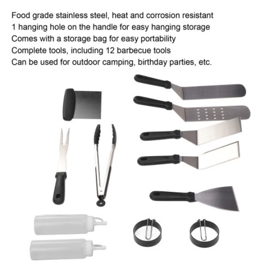 Set 12 buah alat BBQ stainless steel food grade tahan panas dengan tas jinjing